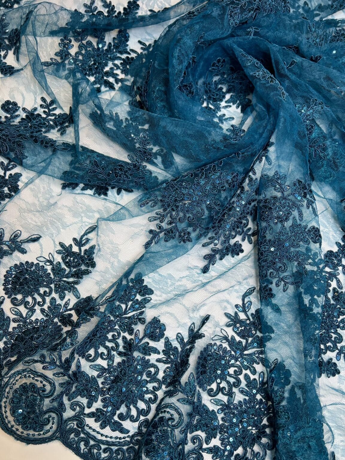 Turkish Evening Lace in Water Blue Color