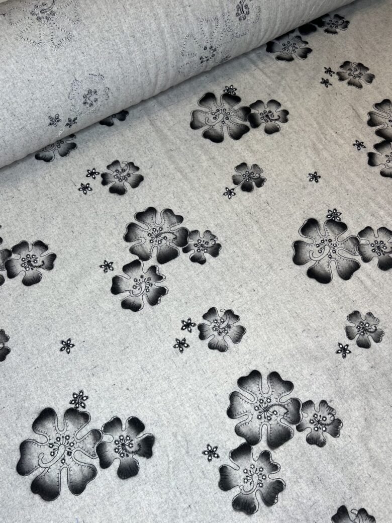 Italian embroidered wool fabric with elastane