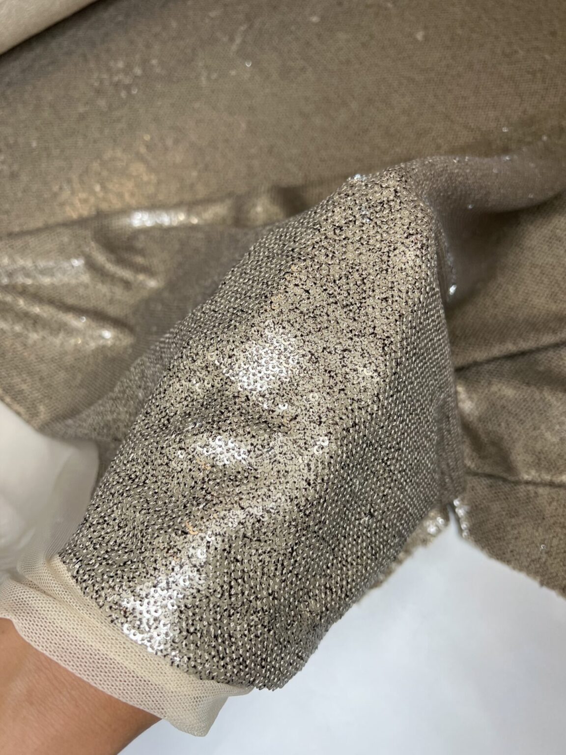 Fabric with sequins in cappuccino color