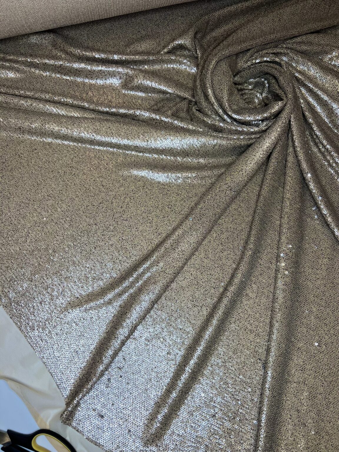Fabric with sequins in cappuccino color