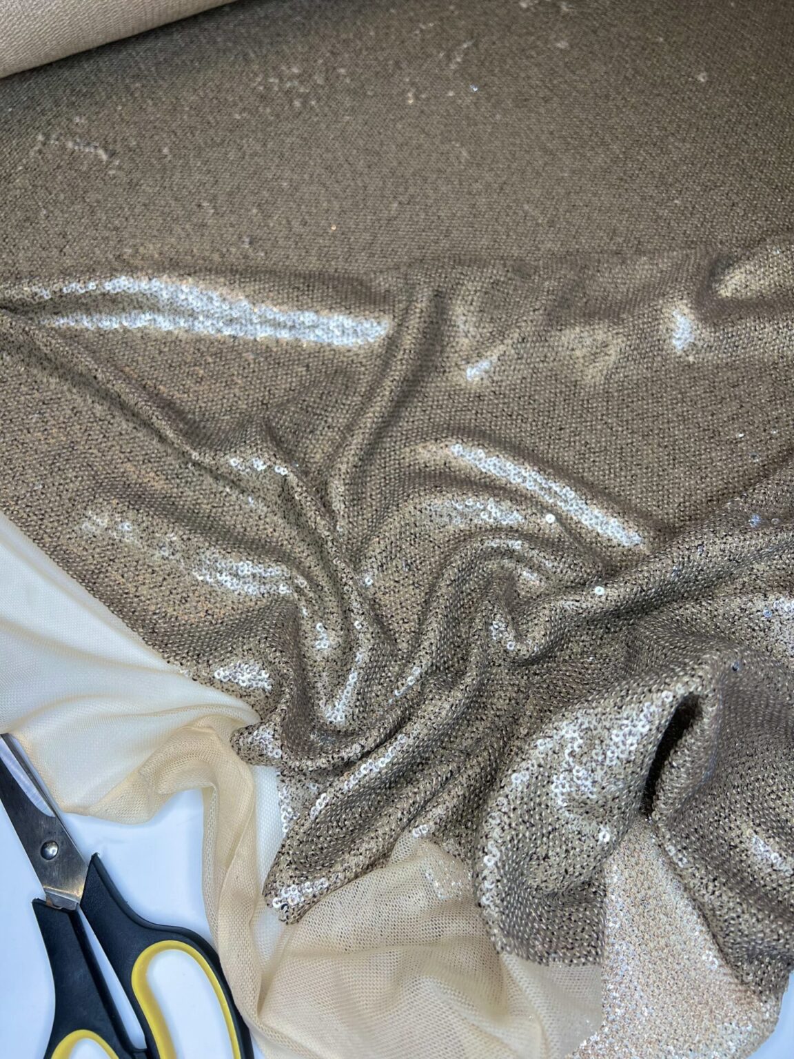 Fabric with sequins in cappuccino color
