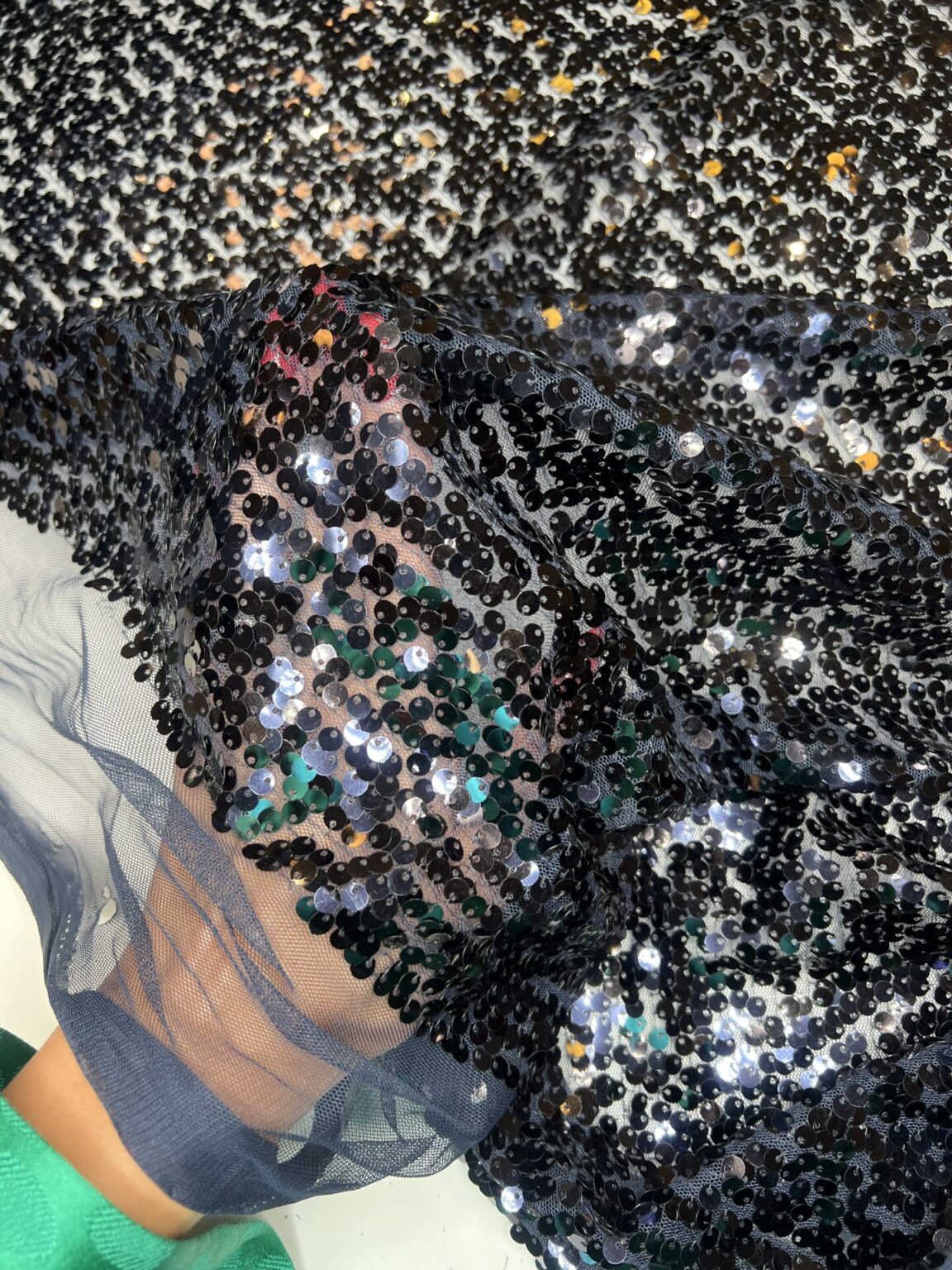 Dark Blue Fabric with Sequins