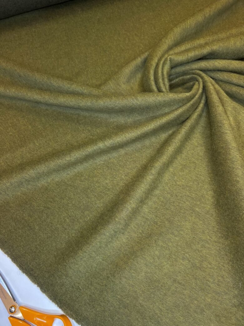 Italian MOHAIR wool coating fabric in moss green color