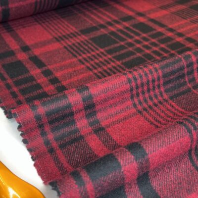 Italian wool fabric checkered coat in burgundy color - Image 1