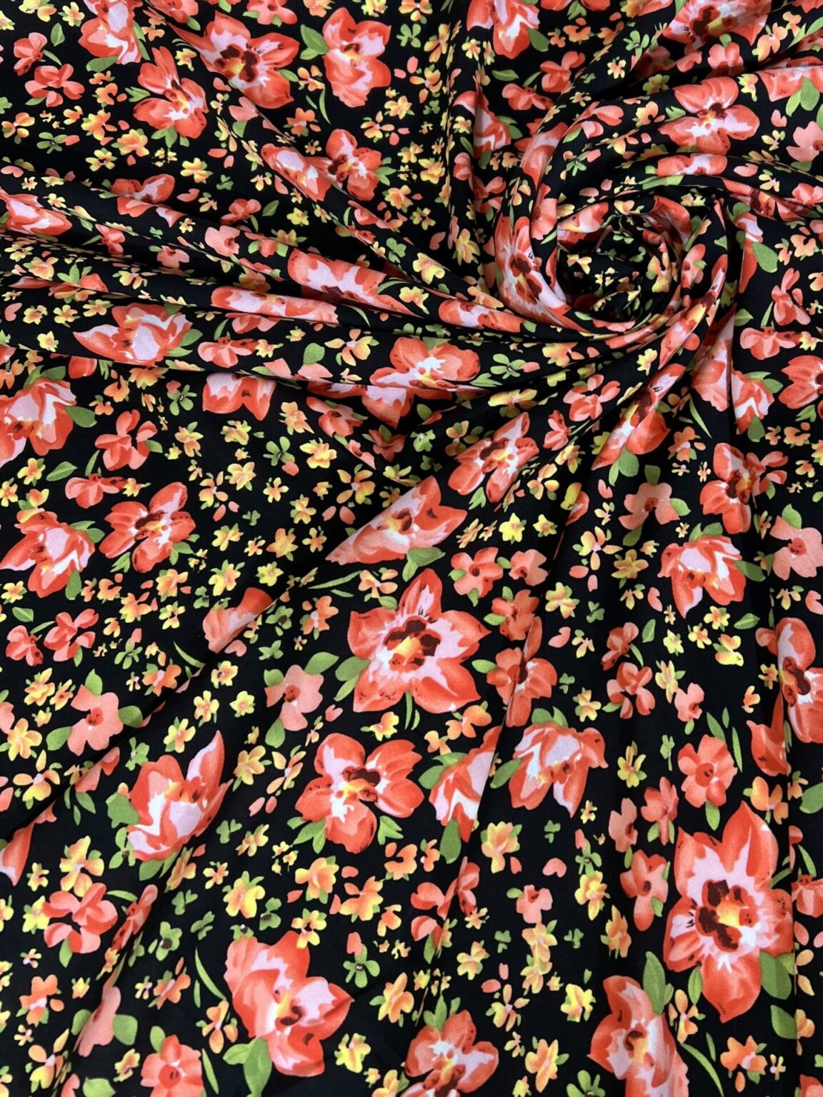 Light Viscose Fabric with Colorful Floral Pattern