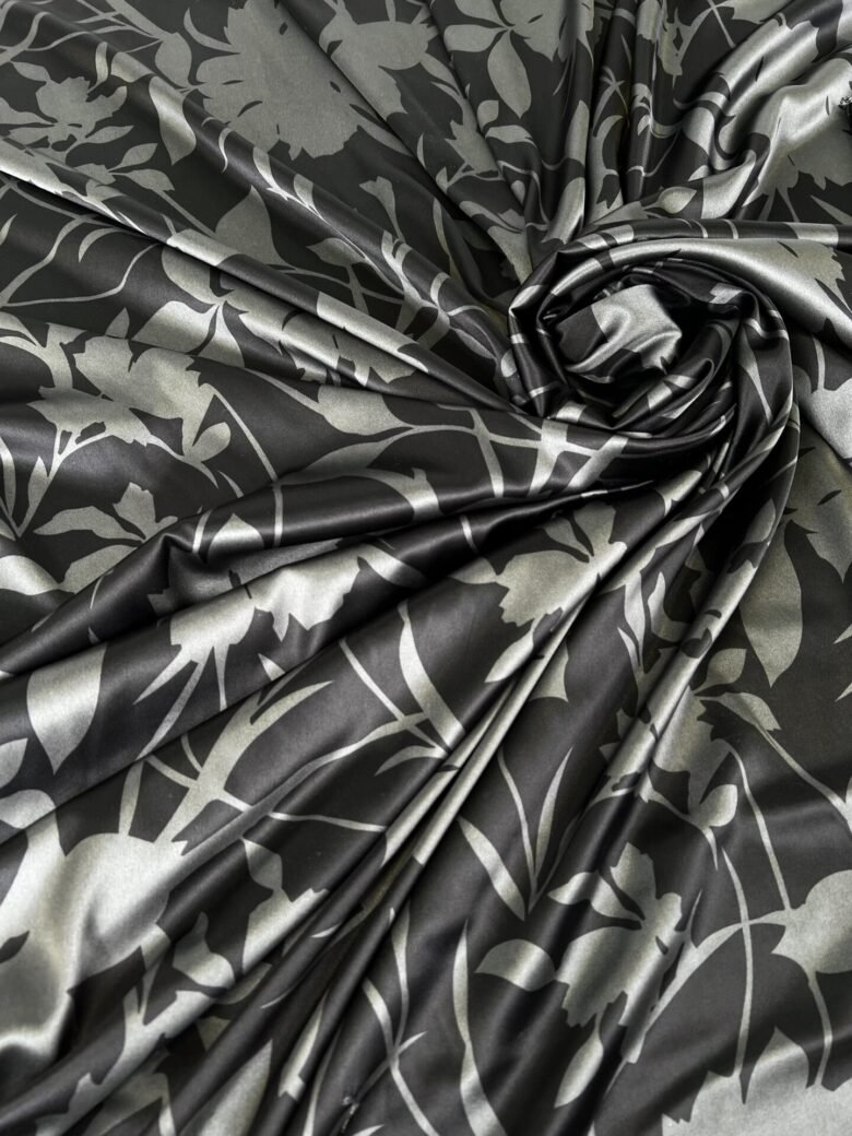 Stretch Satin with Patterns "Floral Silhouette"