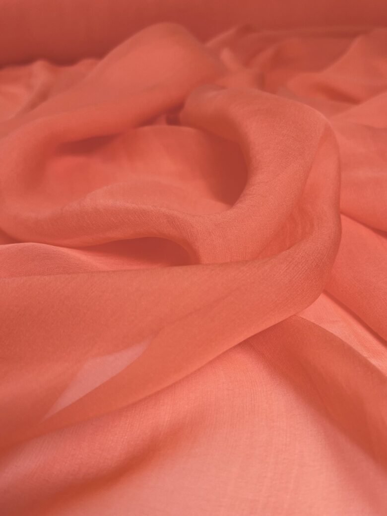 Italian collectible coral-colored solid chiffon silk