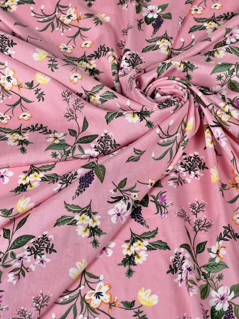 Плательный вискозный материал «Baby Pink Flowers»