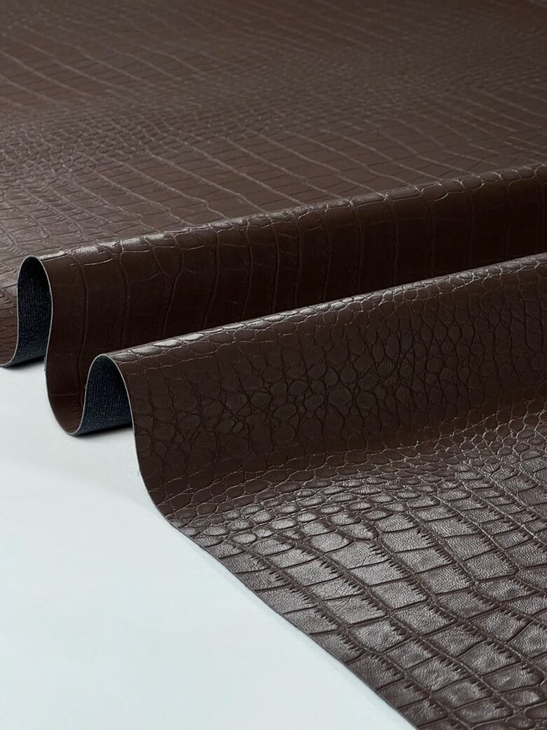 ECO leather on viscose base crocodile leather imitation dark brown color