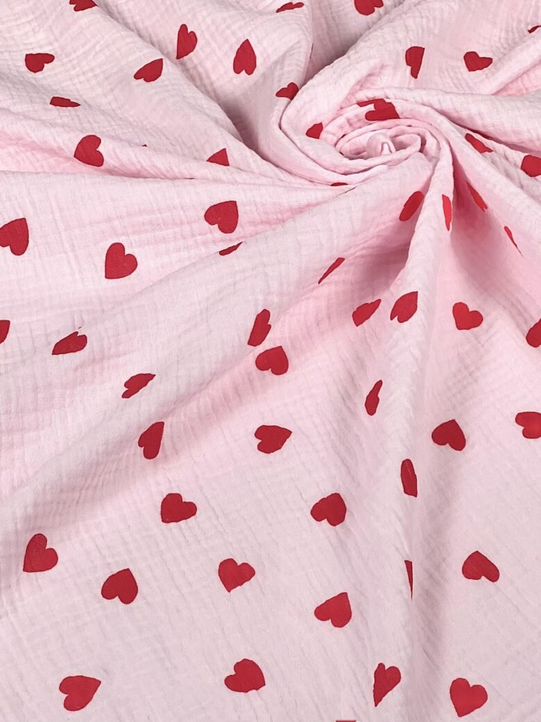 Muslinas su spauda „Hearts“ 150 cm