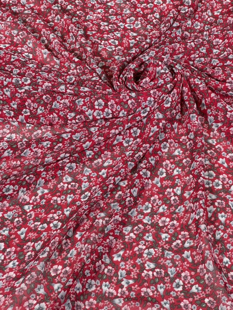 Chiffon "Royal Red Florals"
