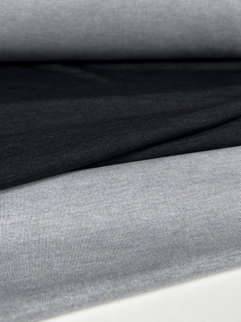 Merino vilnos, modalo ir poliamido dvipusis elastingas trikotažas (premium kokybė) „Black & Grey“ 162