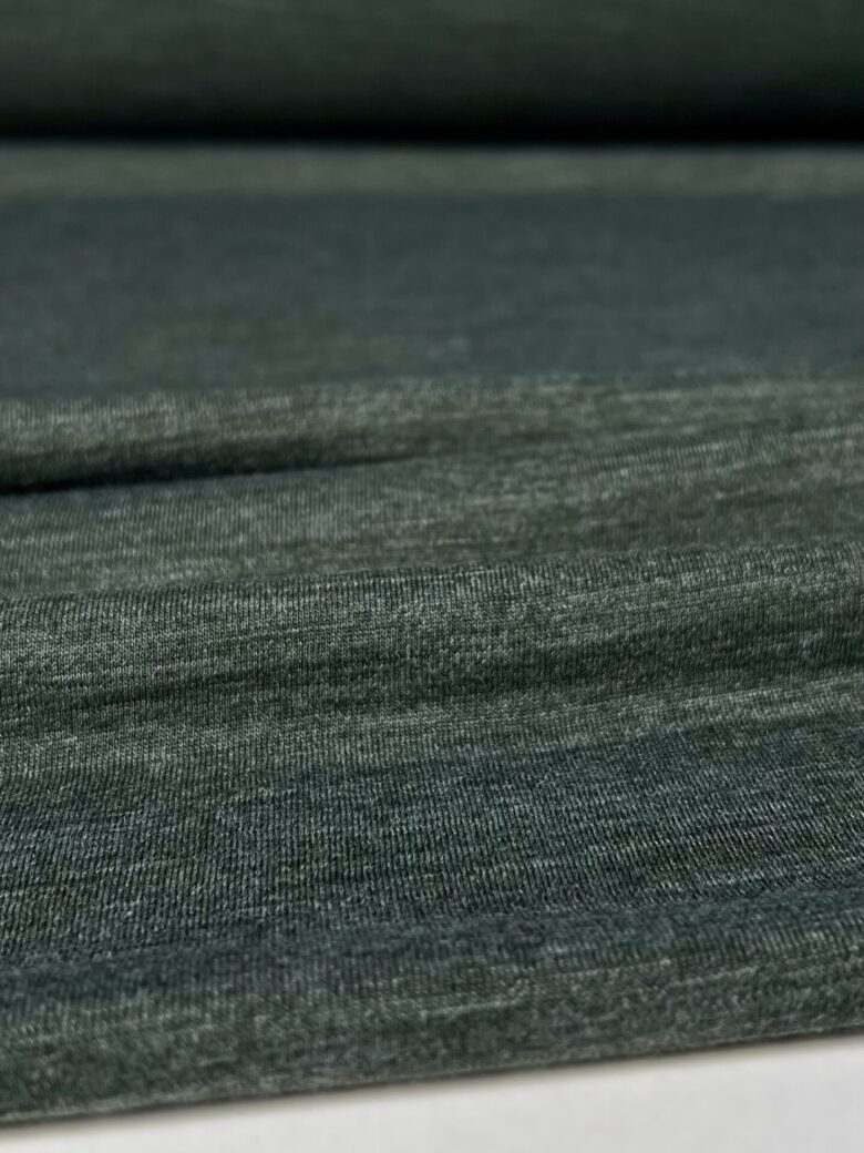 Elastic Jersey Fabric of Merino Wool and Polyester (premium quality) Green Melange 068