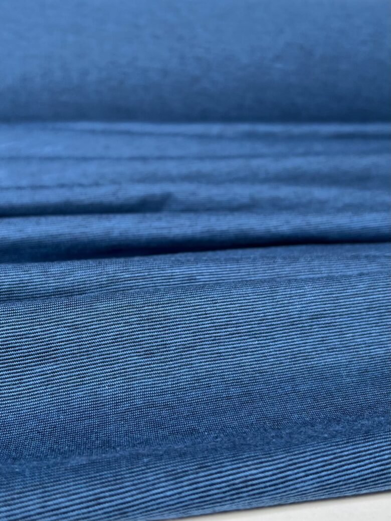Merino Wool and Cotton Stretch Jersey (Premium Quality) with Fine Stripe Pattern in Blue Color 087