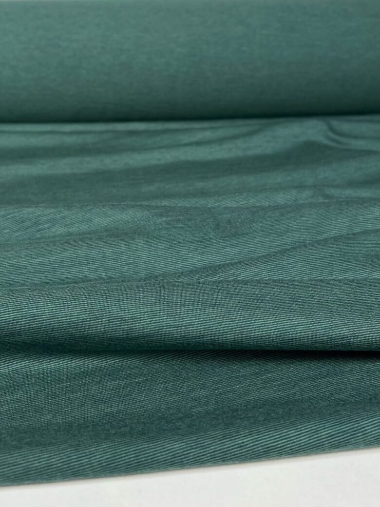 Merino Wool and Cotton Stretch Jersey (Premium Quality) with Fine Striped Pattern in Green Color 110