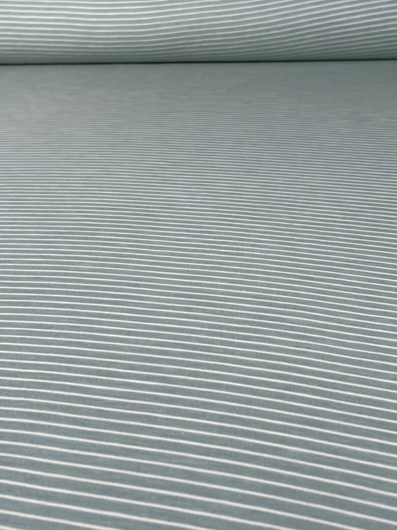 Elastic Jersey Fabric of Merino Wool and Natural Silk (Premium Quality) in Striped Pattern in Blue-White Color 173