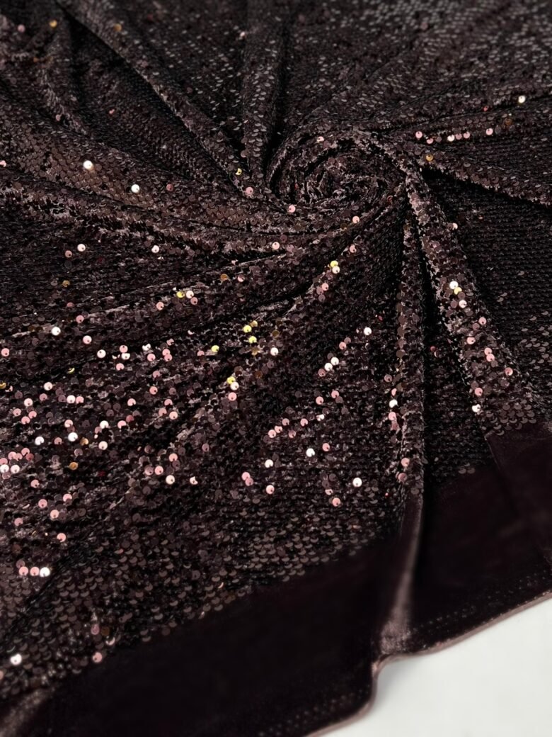 Stretch Velvet Fabric with Shimmering Sequins "Chocolate"