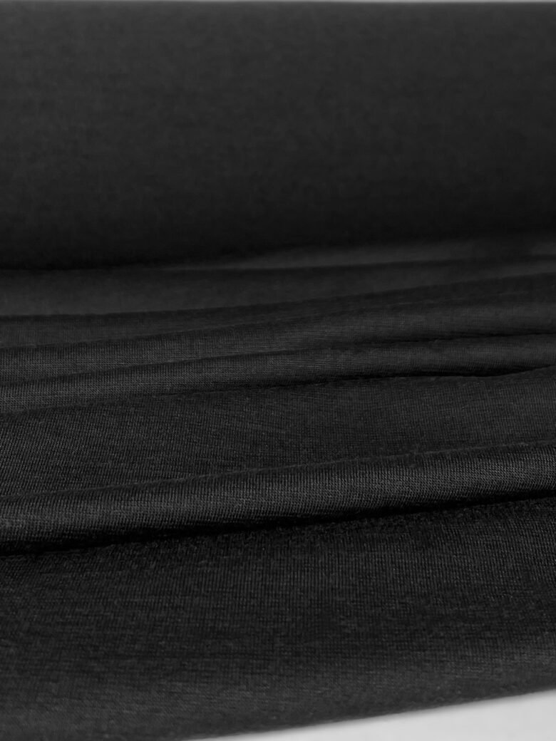Merino vilnas un dabīgā zīda elastīgs trikotažs (premium kvalitāte) grafīta melnā krāsā 148