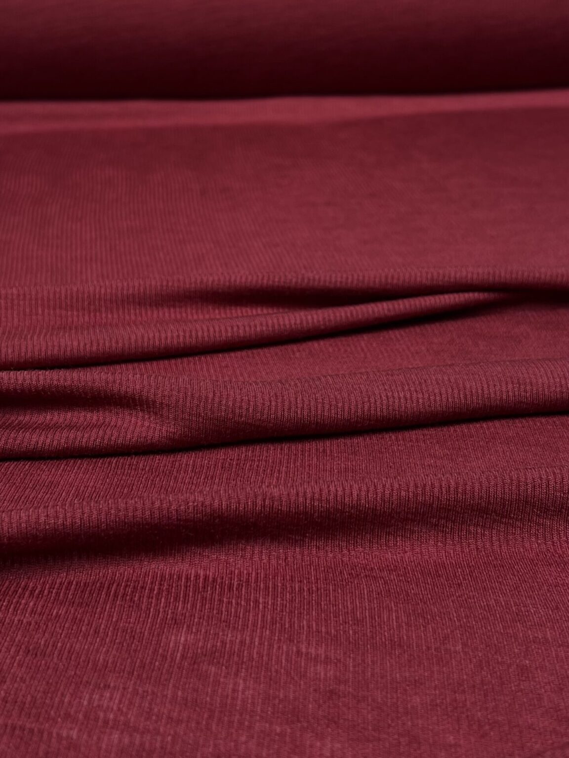 Merino Wool and Lyocell Stretch Jersey (Rib Texture) in "Red Vine" Color 030