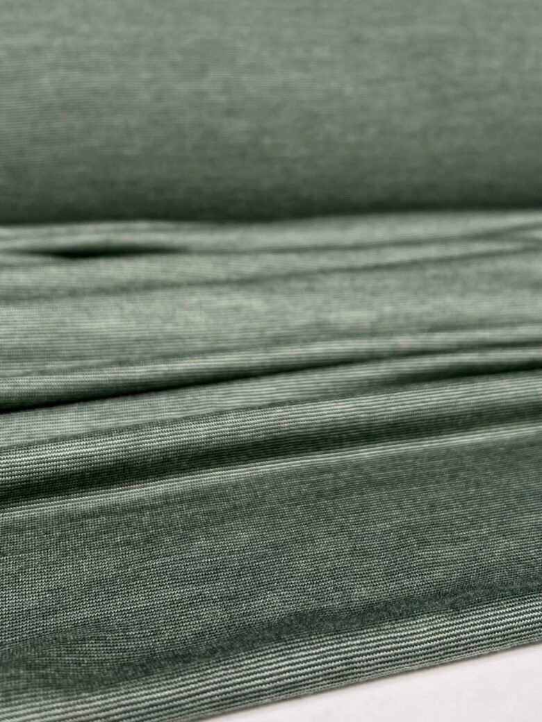 Merino Wool and Lyocell Stretch Knit Fabric (Premium Quality) with Fine Striped Pattern in Greenish Color 139