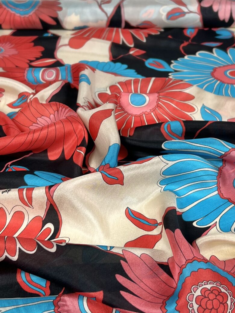 Italian Collectible Natural Silk Voile with Colorful Floral Pattern
