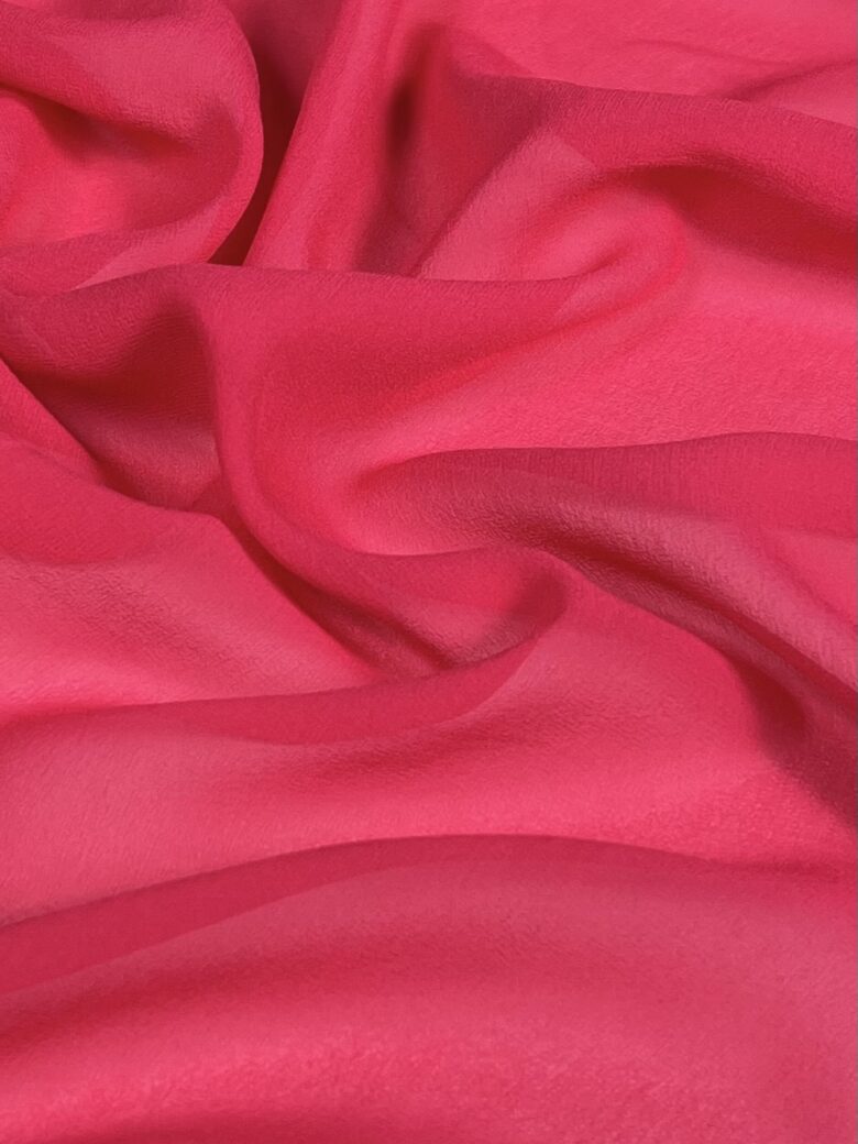 Italian collectible solid chiffon natural silk with elastane in bright pink color