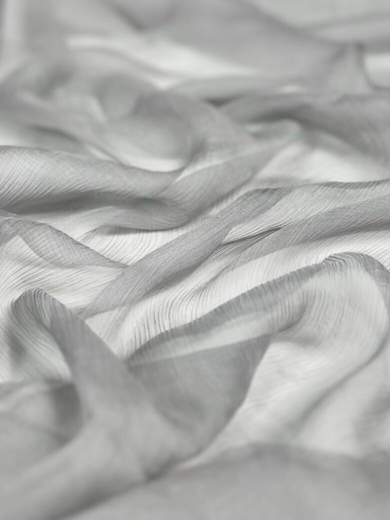 Italian collectible solid chiffon natural silk with elastane in gray color