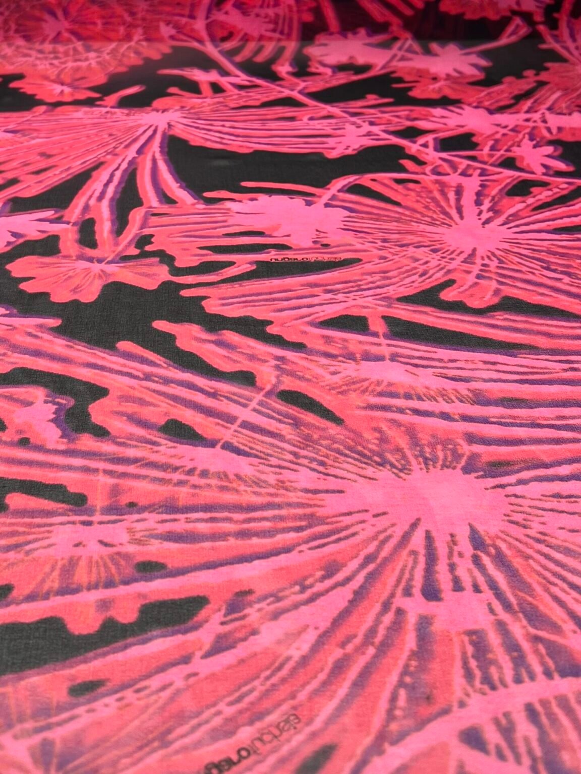 Italian Collectible Stretch Chiffon Silk with 'Pink Dandelion' Design