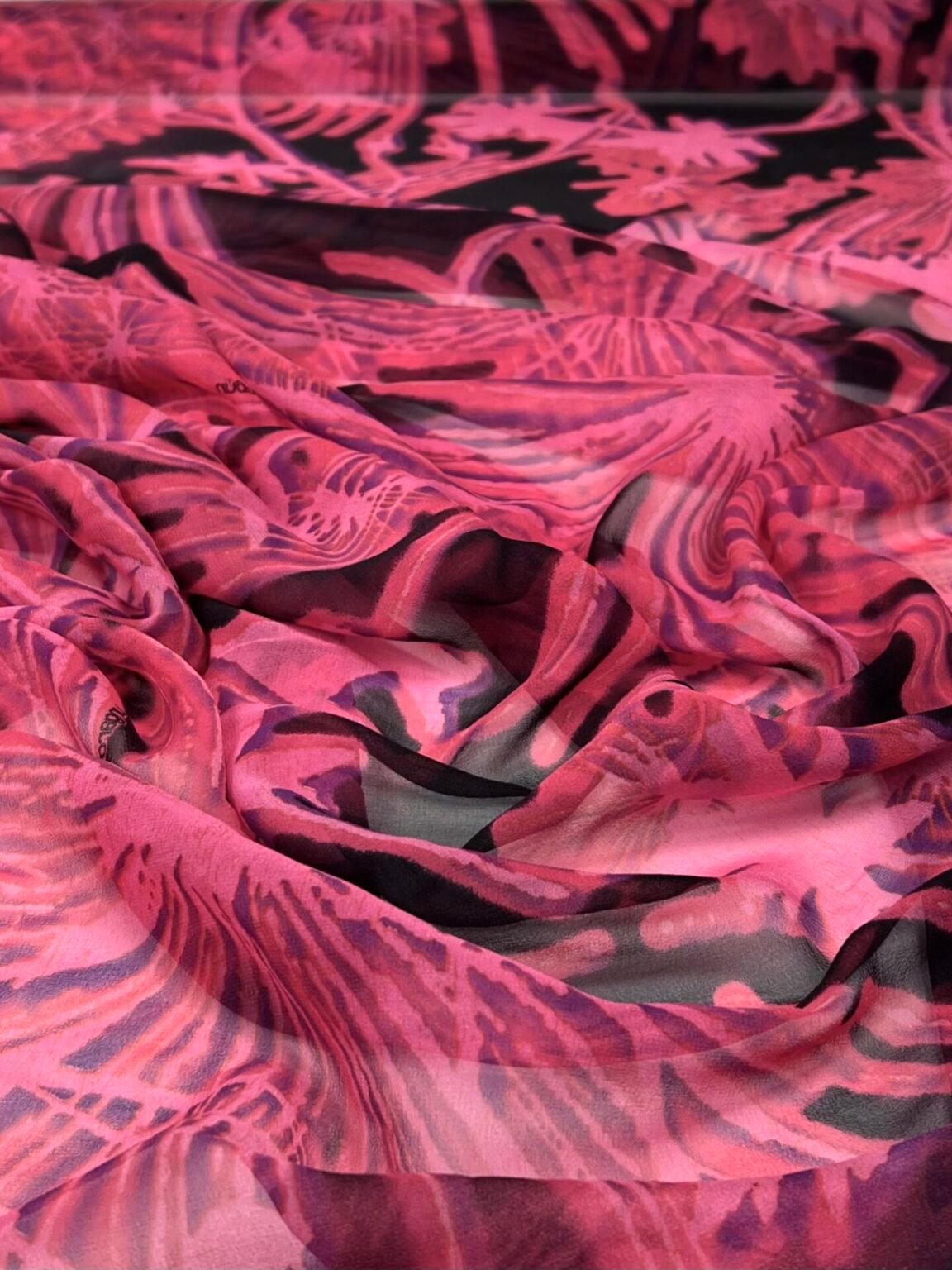 Italian Collectible Stretch Chiffon Silk with 'Pink Dandelion' Design