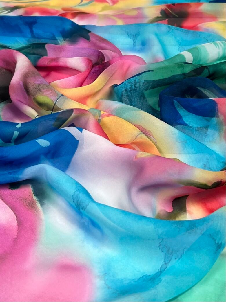 Italian Collectible Stretch Chiffon Silk with "Flower Aquarium" Design