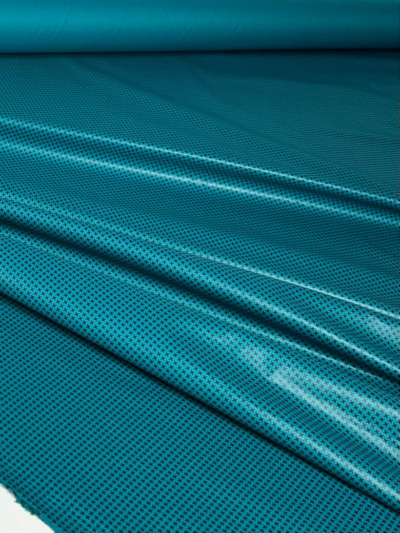 Thin jacket fabric in houndstooth pattern "Turquoise"