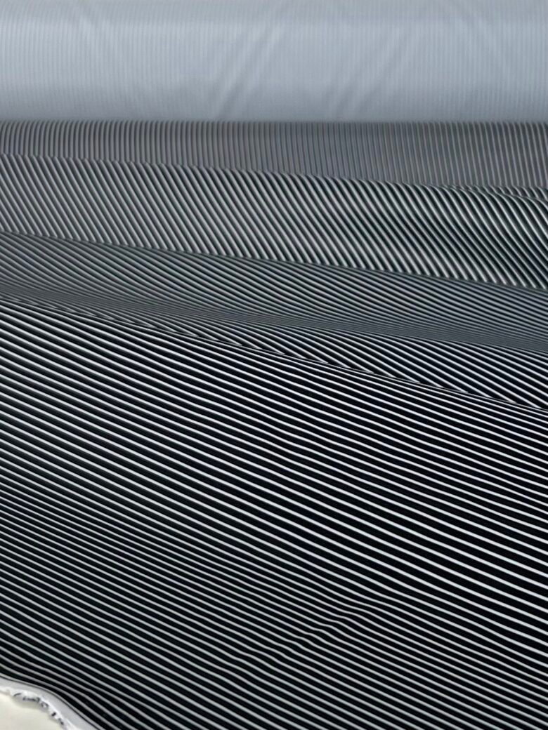 Thin jacket fabric with a small striped pattern "Black & White"