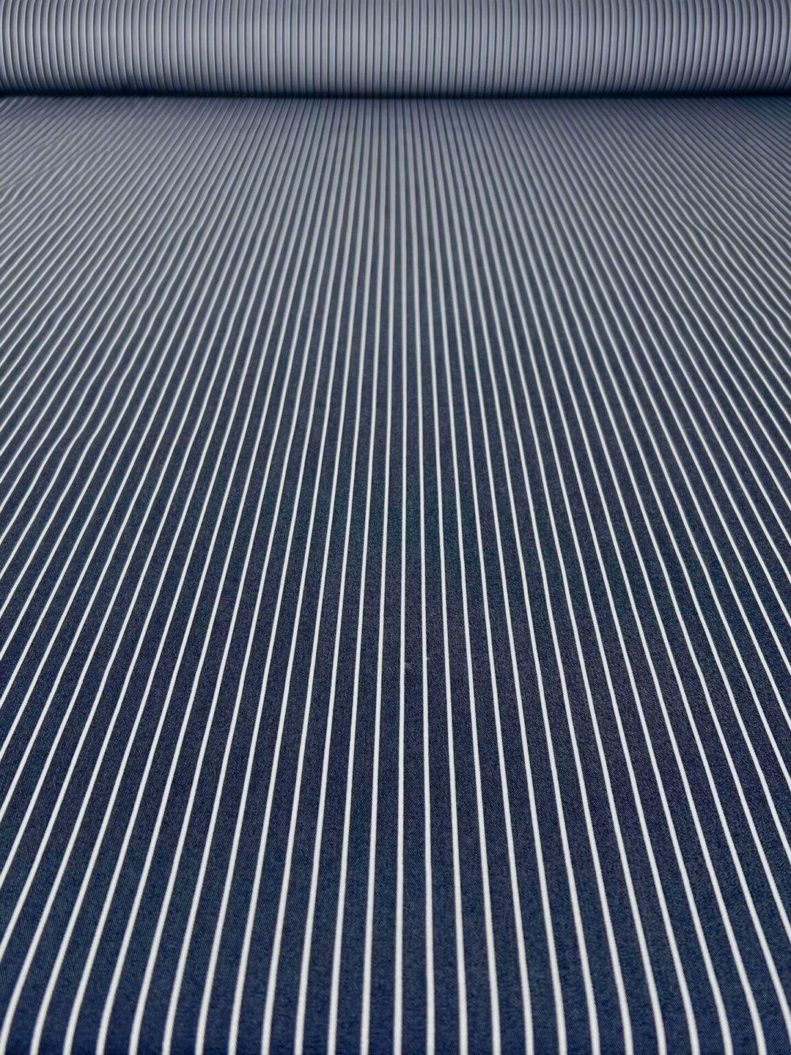 Dark blue striped viscose fabric for dresses and suits