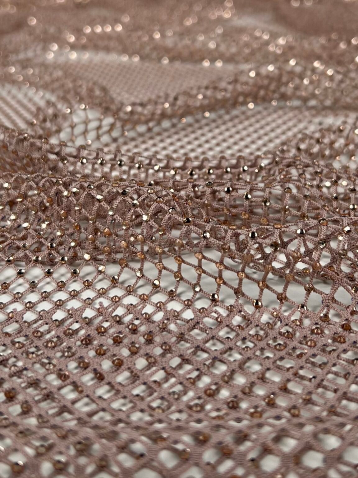 Mesh with Crystals in Ash Pink Color