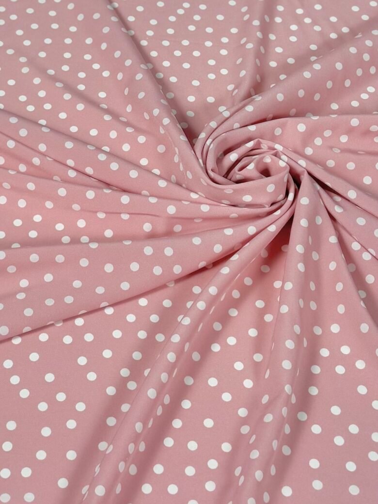 „Silky“ suknelinis audinys taškuoto rašto „Pink and White“