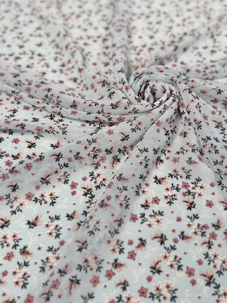 Chiffon with "Tiny Flowers" Design in Blue Color