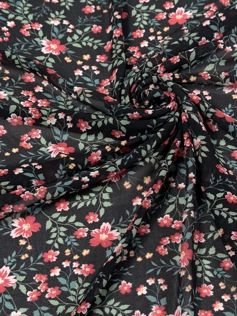 Stretch Chiffon with "Night Blooming" Design