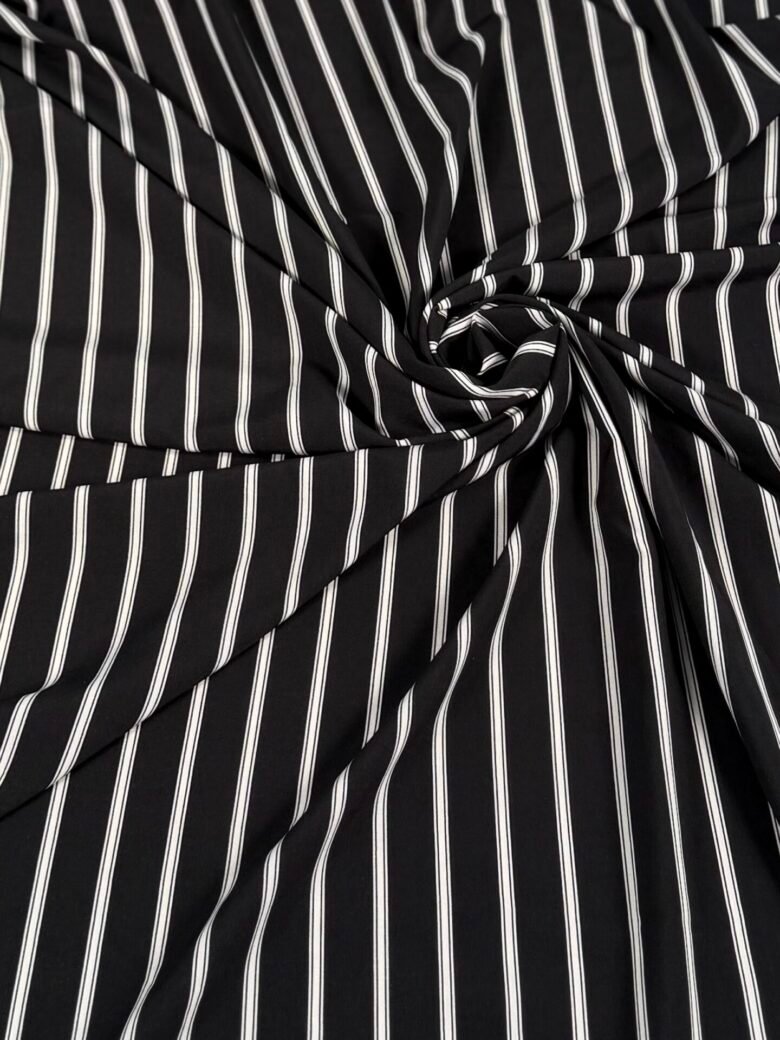 "Silky" Dress Fabric "Noir Lines" Striped Pattern