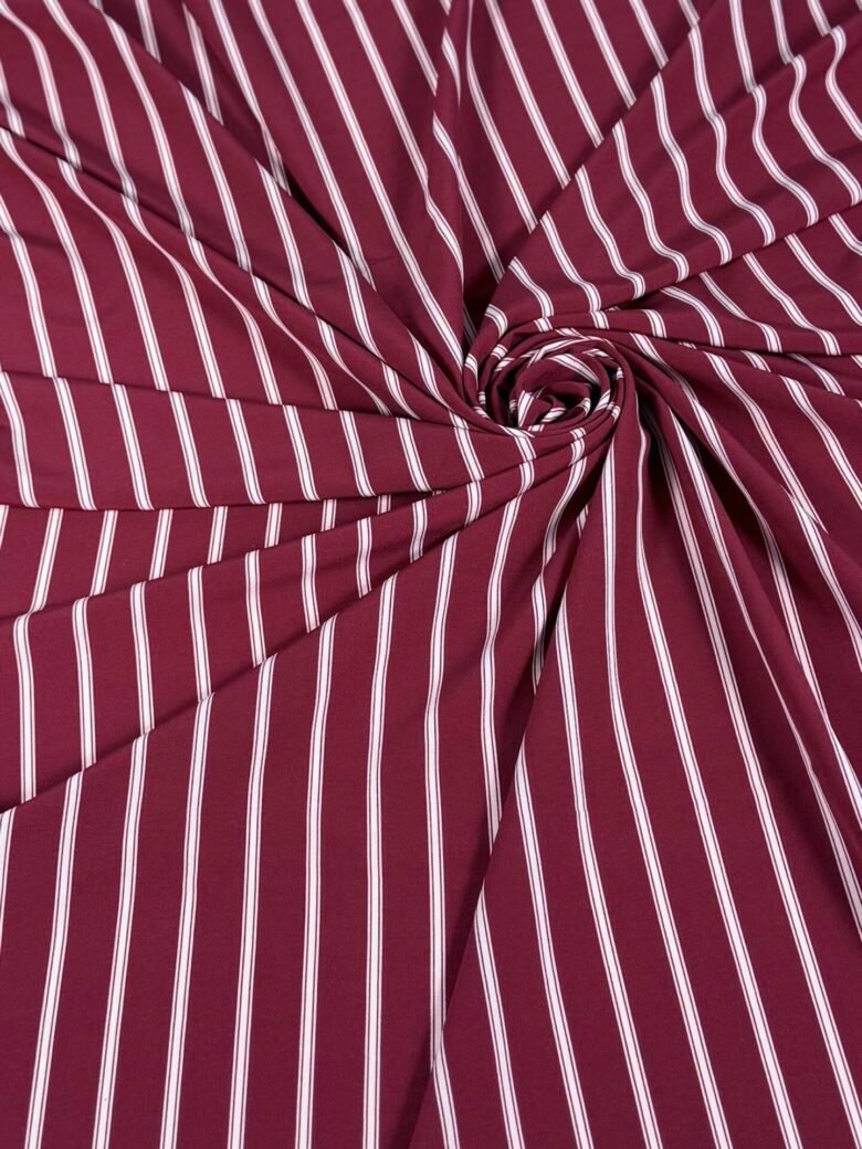 "Silky" Dress Fabric "Deep Berry" Striped Pattern
