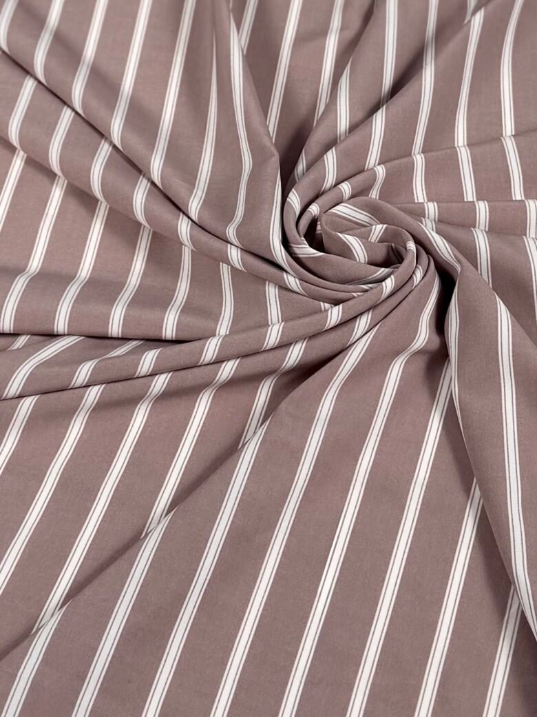 "Silky" Dress Fabric "Taupe Stripe" Striped Pattern