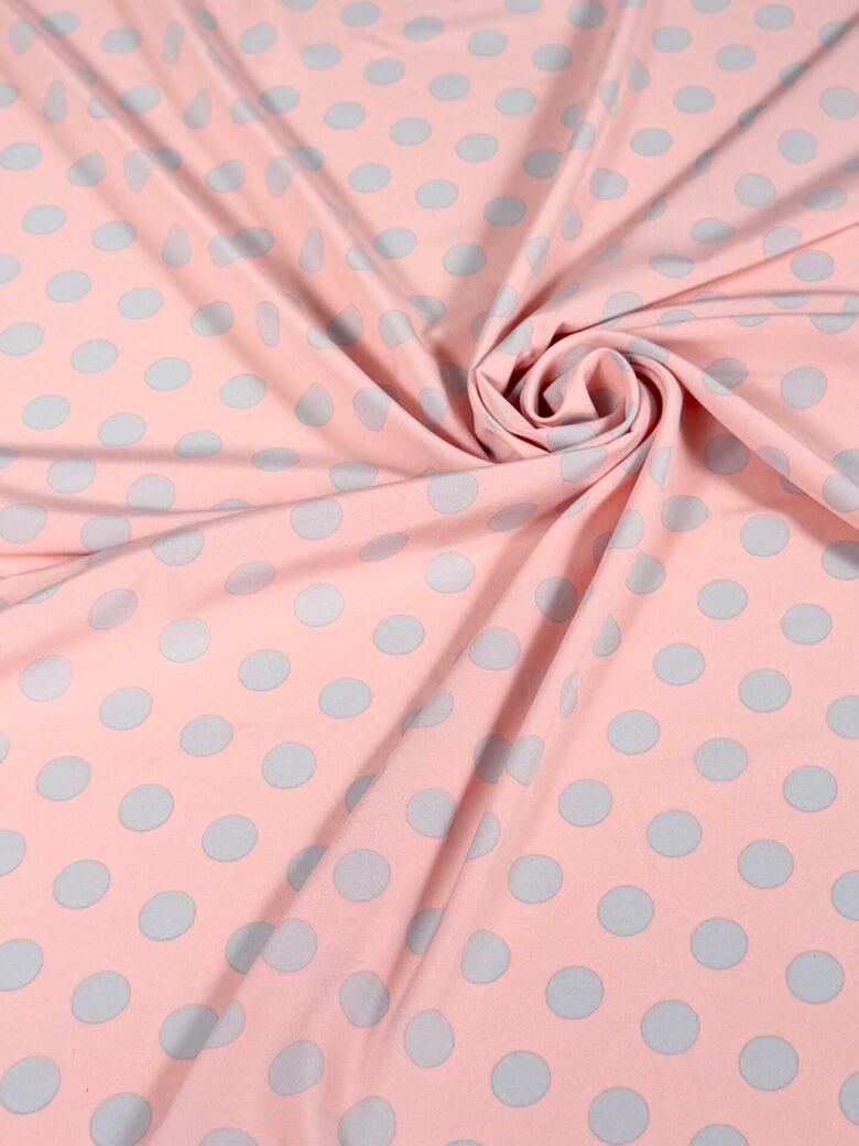 Плательная ткань «Silky» с узором пузырьков «Pink & Grey»