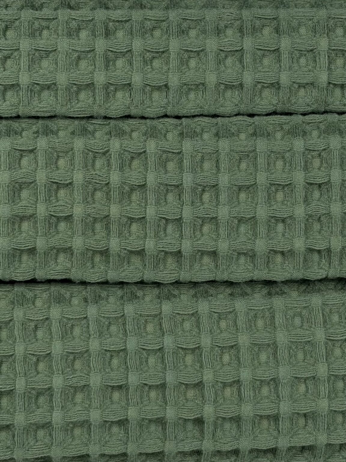 Fluffy Cotton Waffle Fabric with Large Weave "Dark Green"