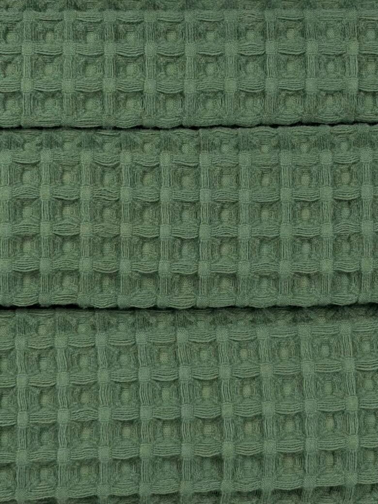 Пушистая хлопковая вафельная ткань крупного плетения «Dark Green»