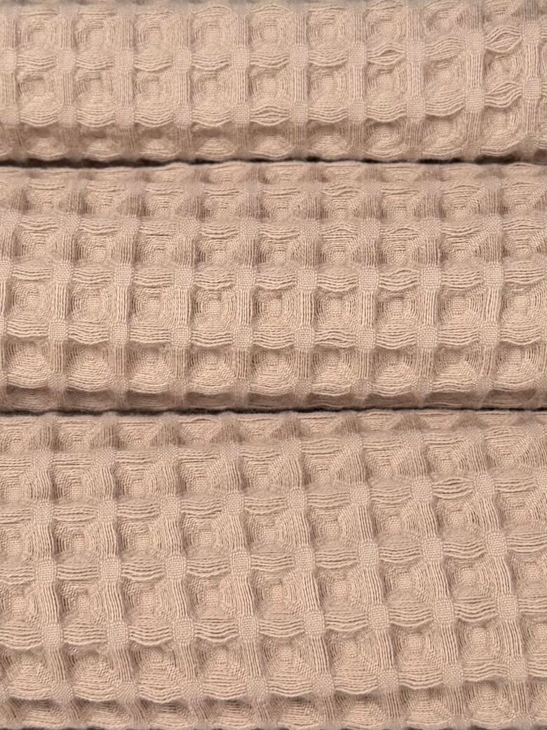 Пушистая хлопковая вафельная ткань крупного плетения «Beige»
