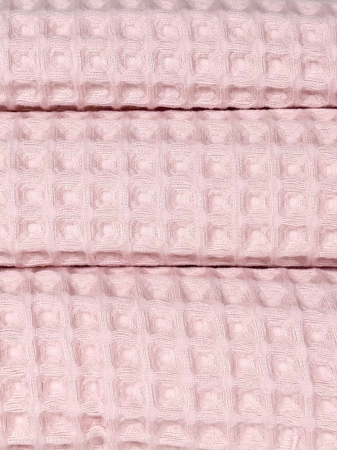 Пушистая хлопковая вафельная ткань крупного плетения «Pink»