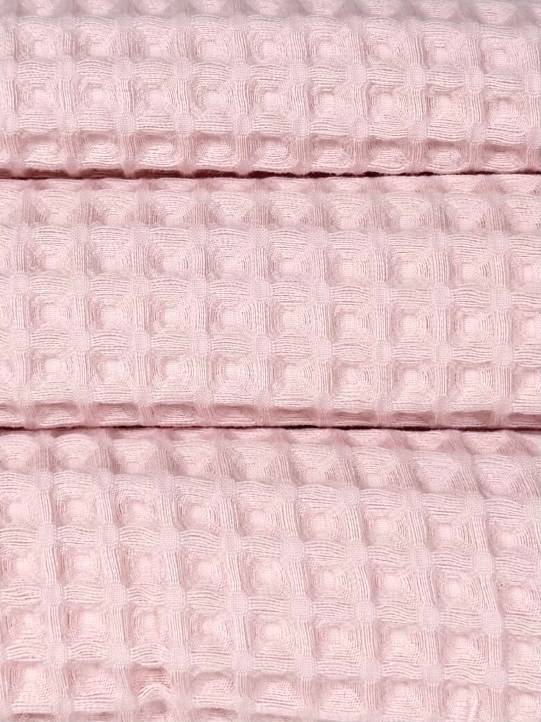 Пушистая хлопковая вафельная ткань крупного плетения «Pink»
