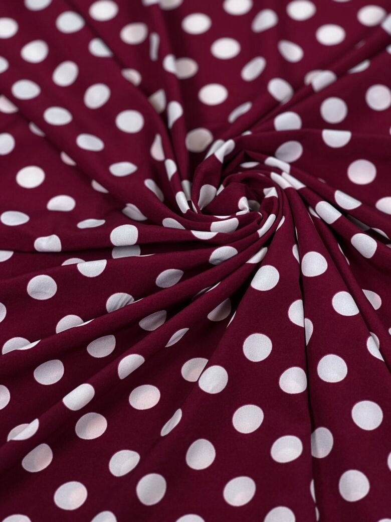 „Silky“ suknelinis audinys burbulų rašto „Burgundy and White“