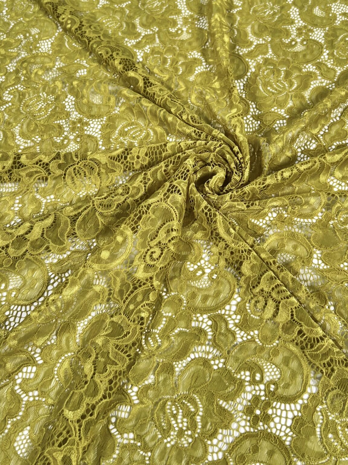 Elastic Guipure Lace with Floral Pattern in Mustard Color