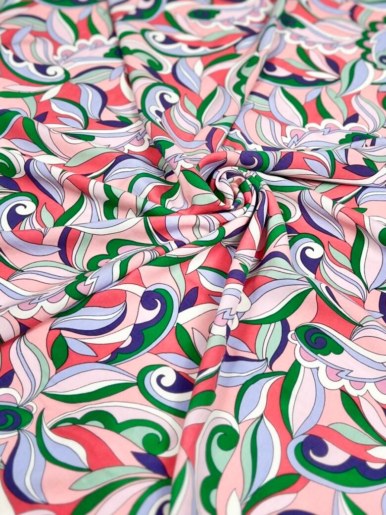 Suknelinis viskozės audinys su elastanu „Candy Swirl“