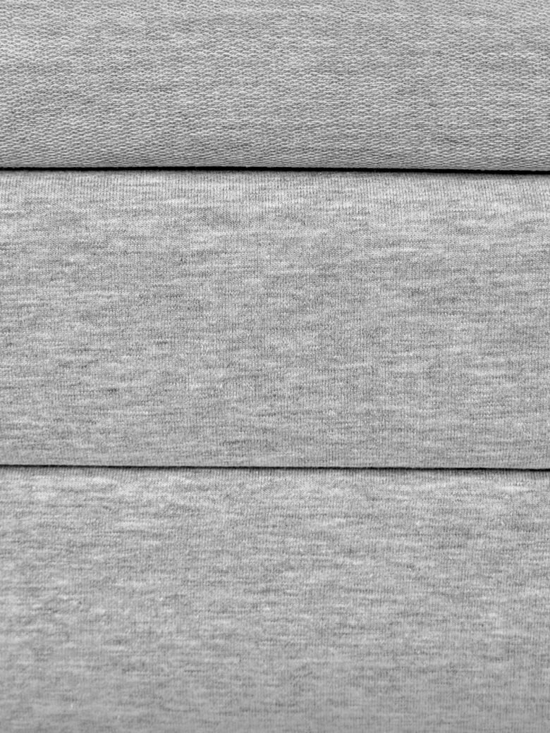 Double-sided loop knit fabric in gray melange color